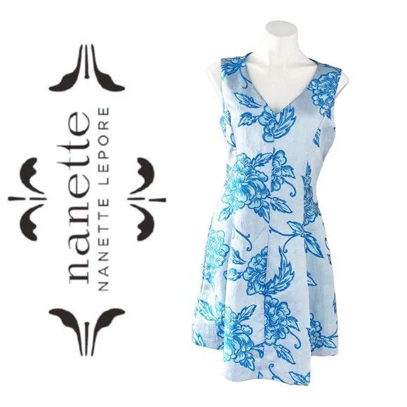 Nanette Lepore Jacquard Dress Floral Fit & Flare Blue Size 8 NWT $159.00 - Picture 3 of 15
